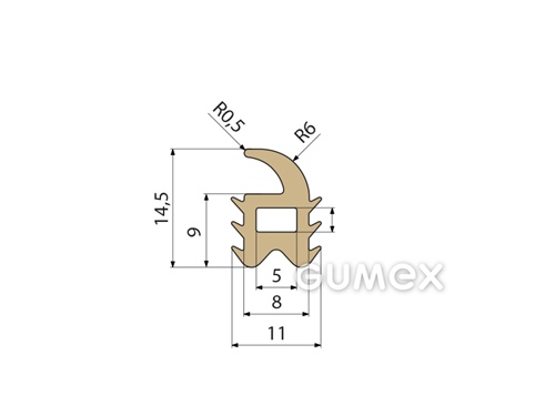 Silikónový profil tvarový s dutinkou, 14,5x11/8mm, 60°ShA, -60°C/+275°C (krátkodobo +300°C), béžový